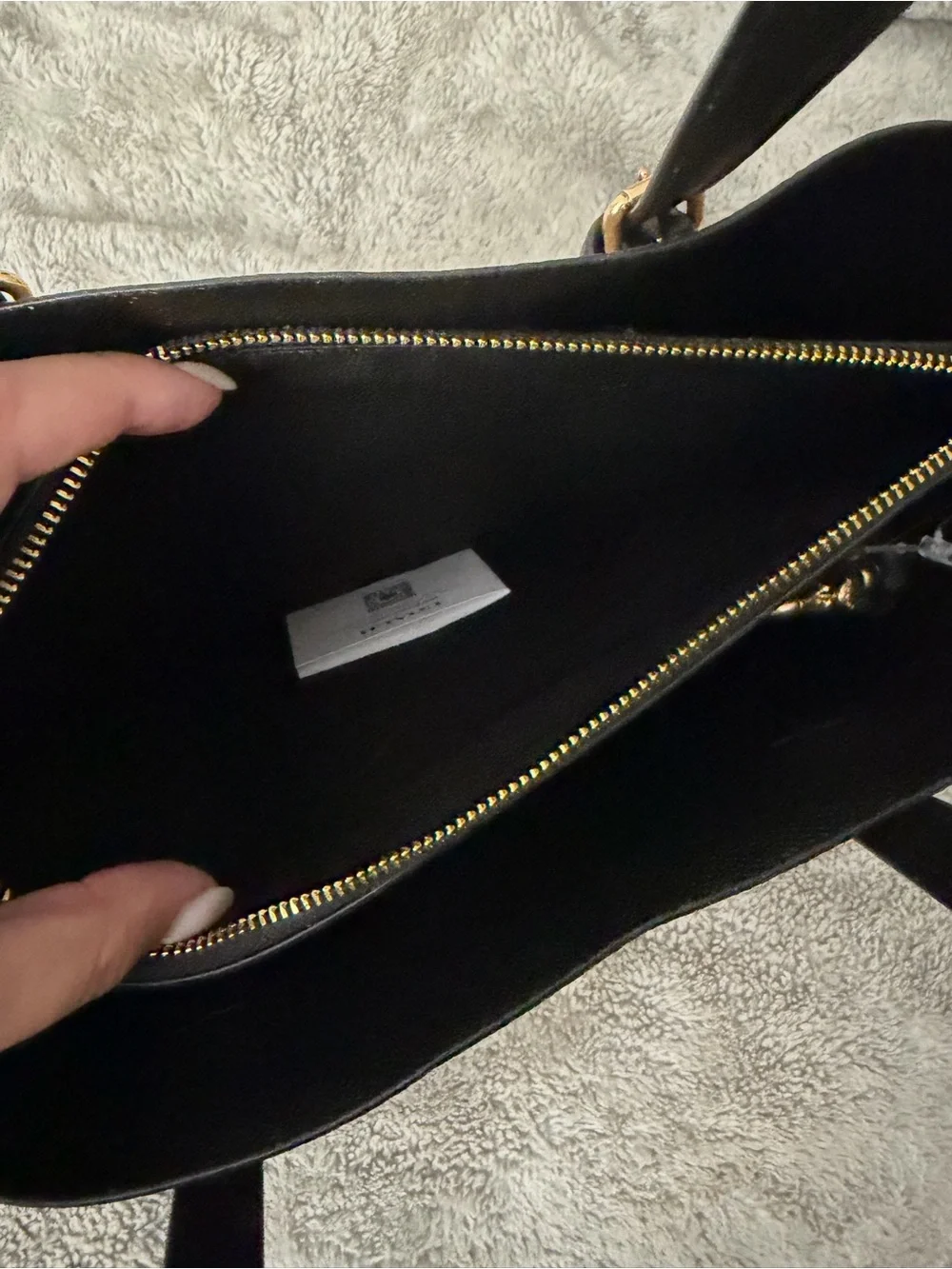 Coach Brown Signature Tote with Black Leather Trim and Gold Hardware